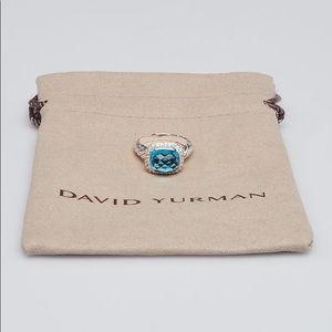 David Yurman Blue Topaz + Diamonds Noblesse Ring Size 7